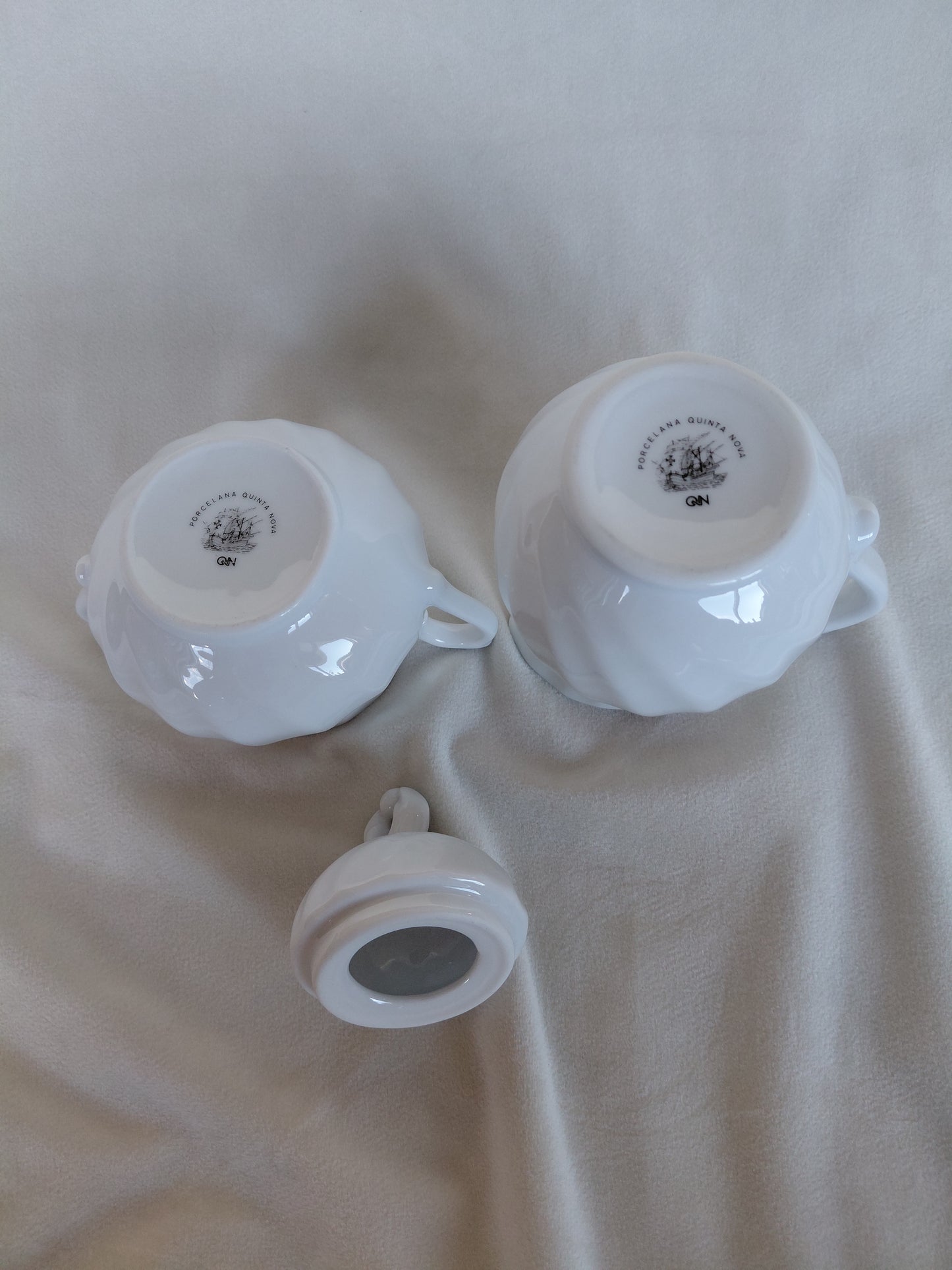 Vintage rjómakanna og sykurkar Swirl design (1960-1980), Porcelana Quinta Nova