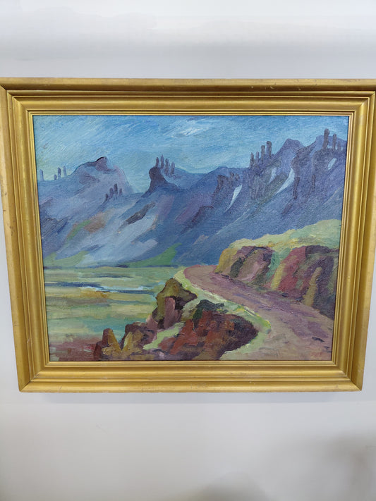 Olíumálverk af fjallvegi, Ókunnur listamaður