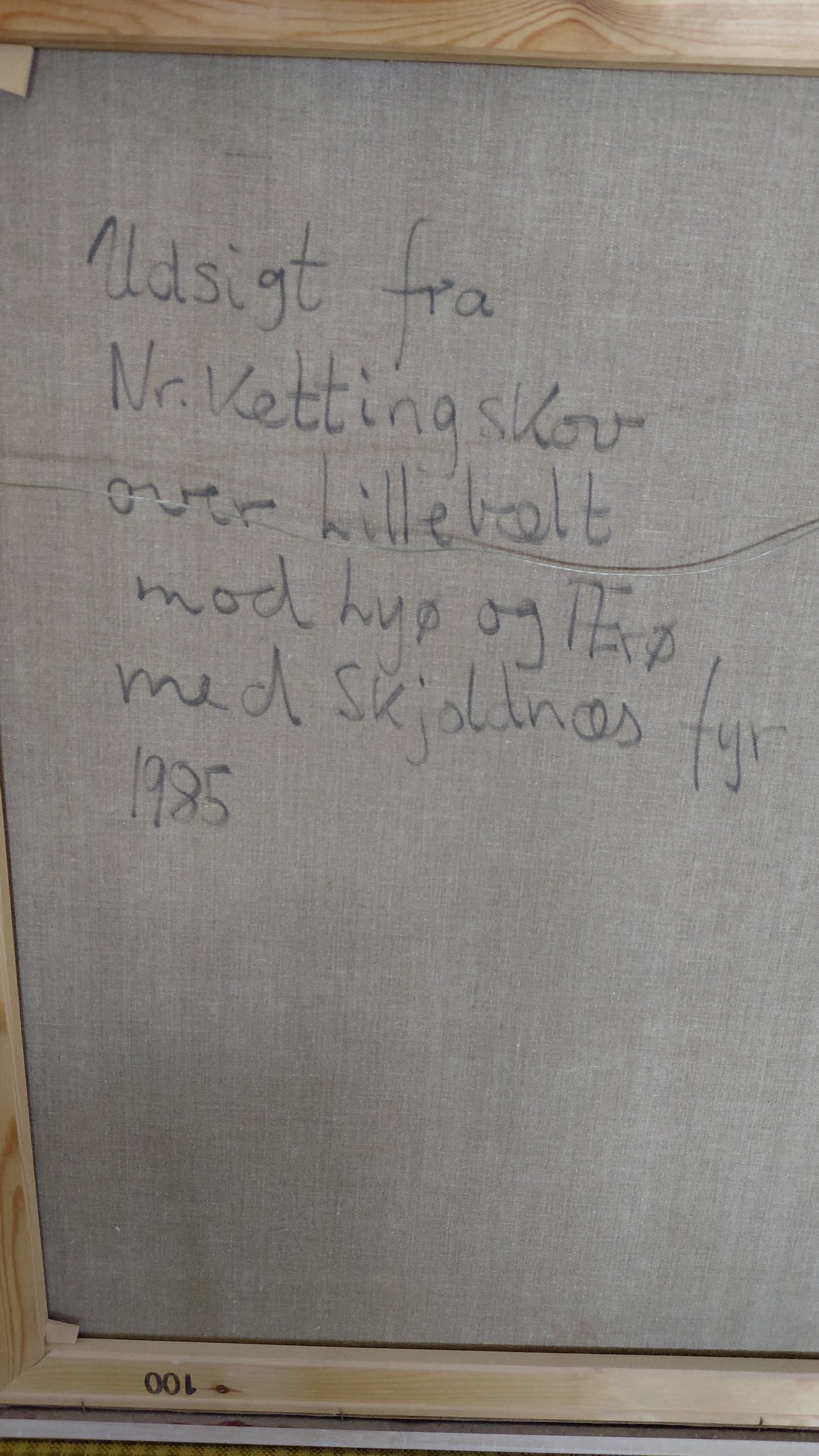 Danskt olíumálverk á striga "Útsýni frá Nr. Kettingskov yfir Litlabelti í átt að Lyø og Ærø með Skjoldnæs." (1985), Gunner Hansen