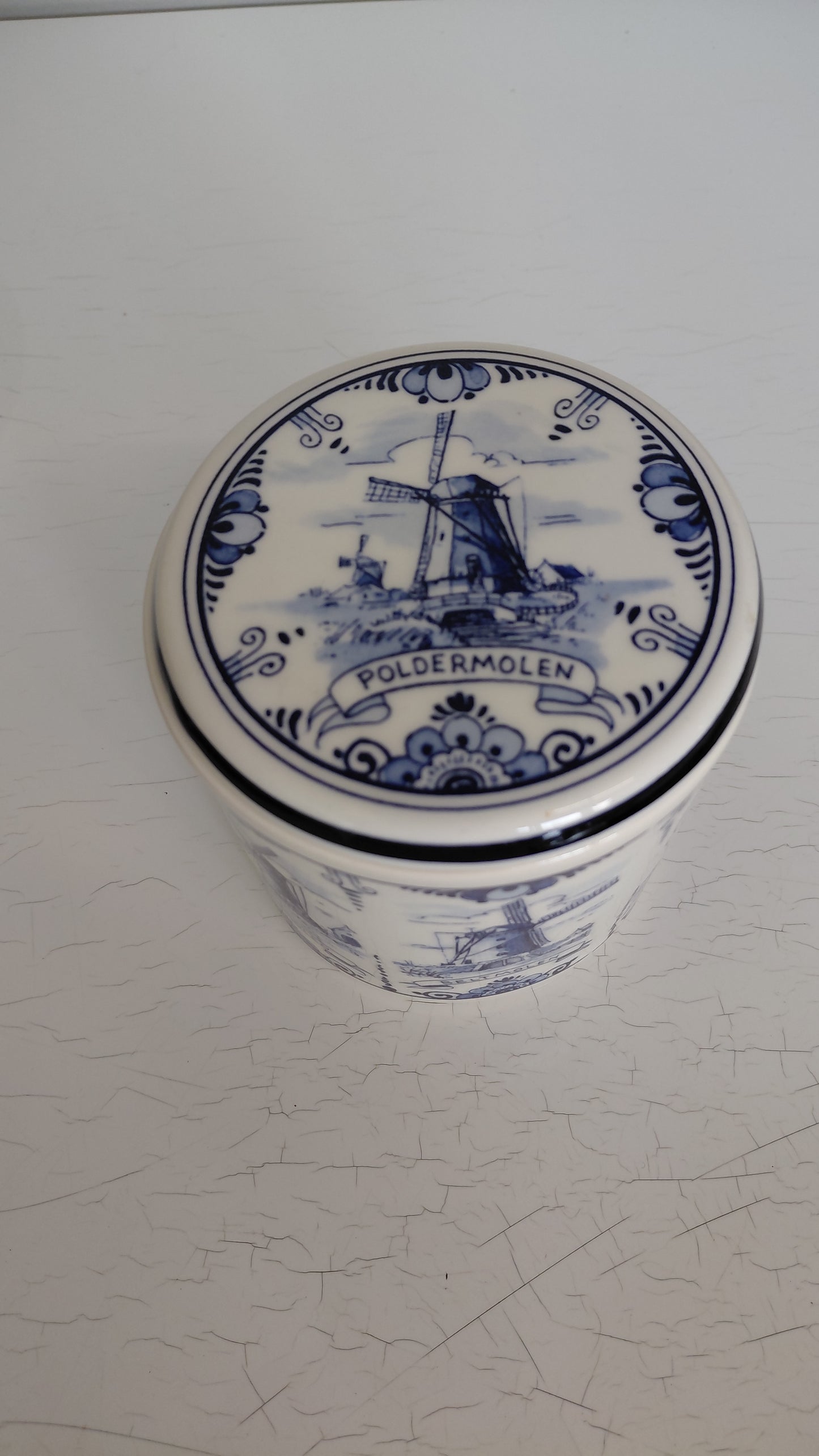 Stroopwafel- eða kexkrukka með loki, Delft Blue Made in Holland Handwork