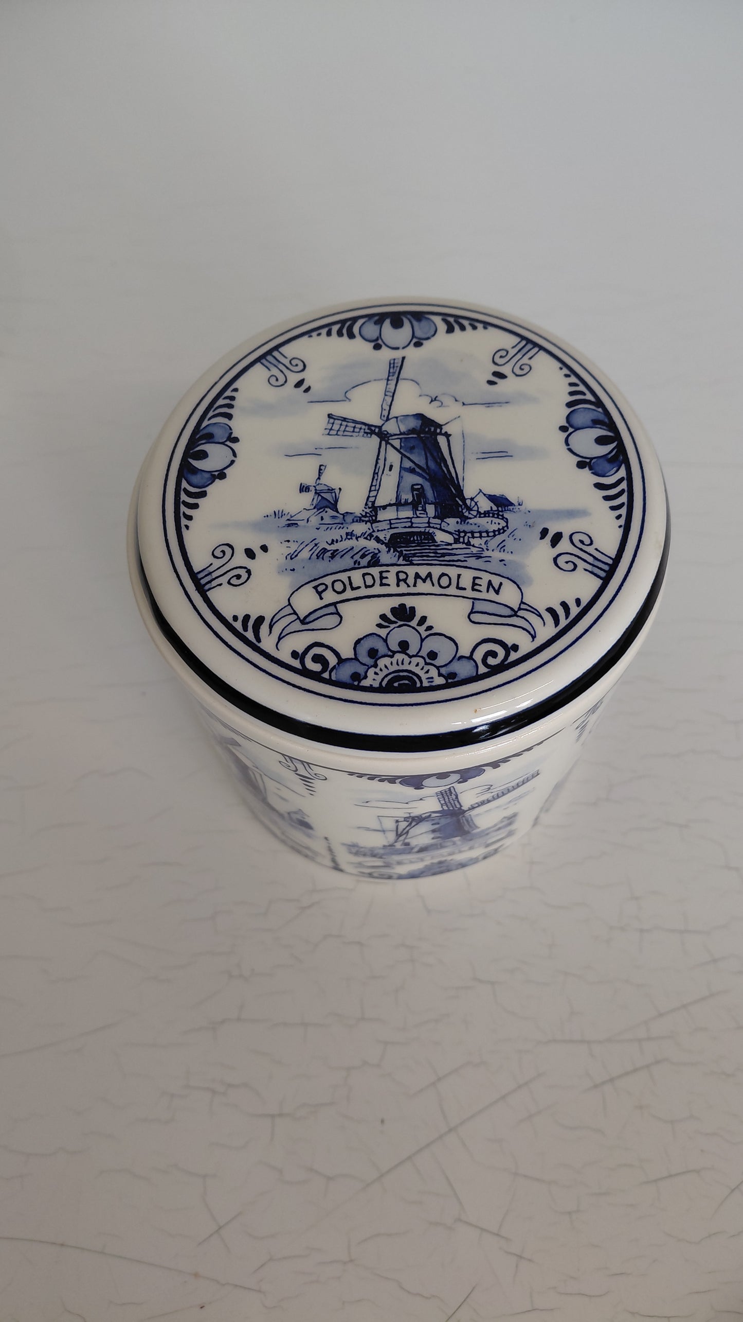 Stroopwafel- eða kexkrukka með loki, Delft Blue Made in Holland Handwork