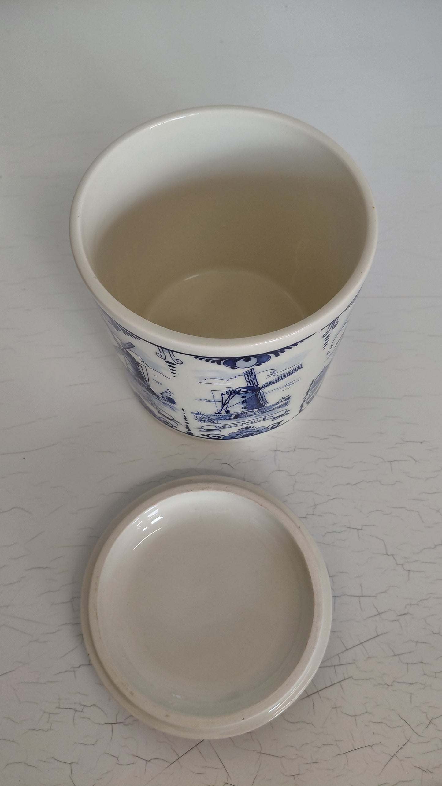 Stroopwafel- eða kexkrukka með loki, Delft Blue Made in Holland Handwork