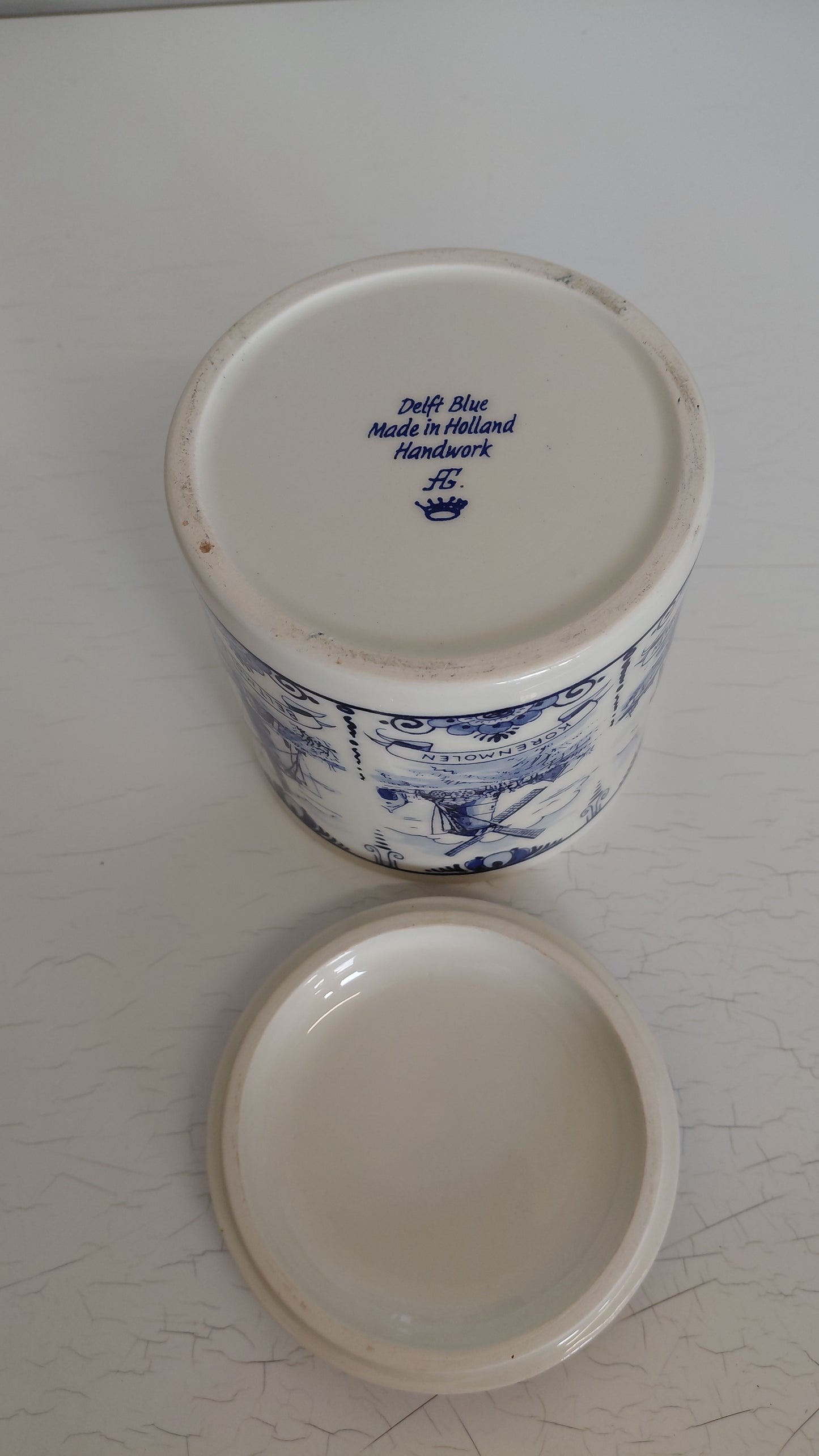 Stroopwafel- eða kexkrukka með loki, Delft Blue Made in Holland Handwork