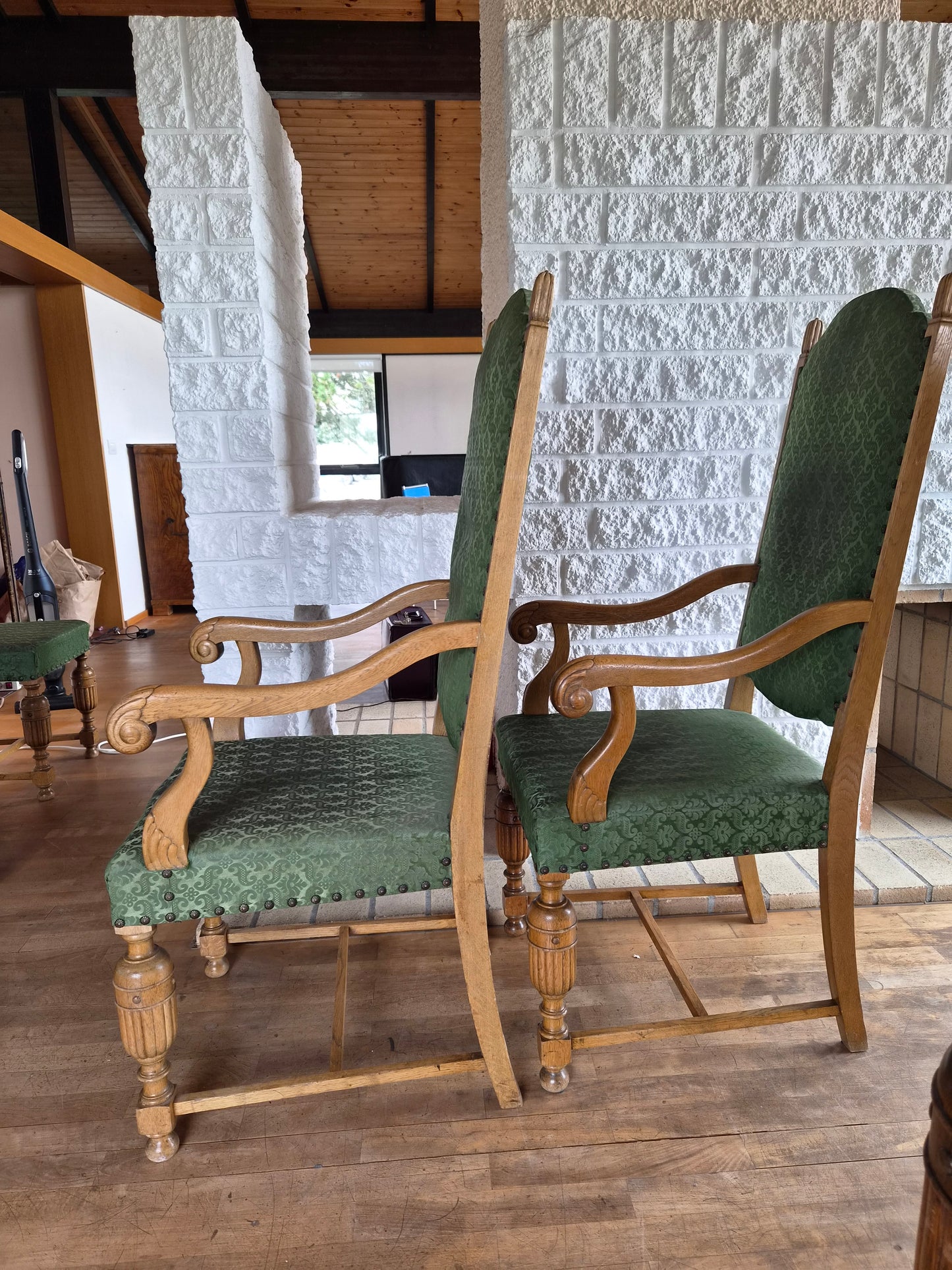 Borstofuborð 6-10 manna með 8 stólum (1940s), lengd 150 cm til 283 cm, Vintage