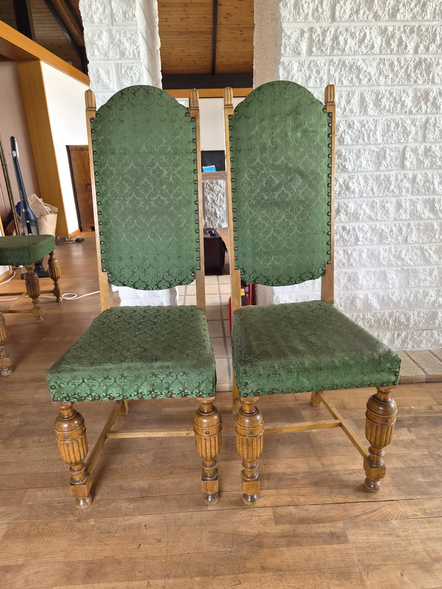 Borstofuborð 6-10 manna með 8 stólum (1940s), lengd 150 cm til 283 cm, Vintage