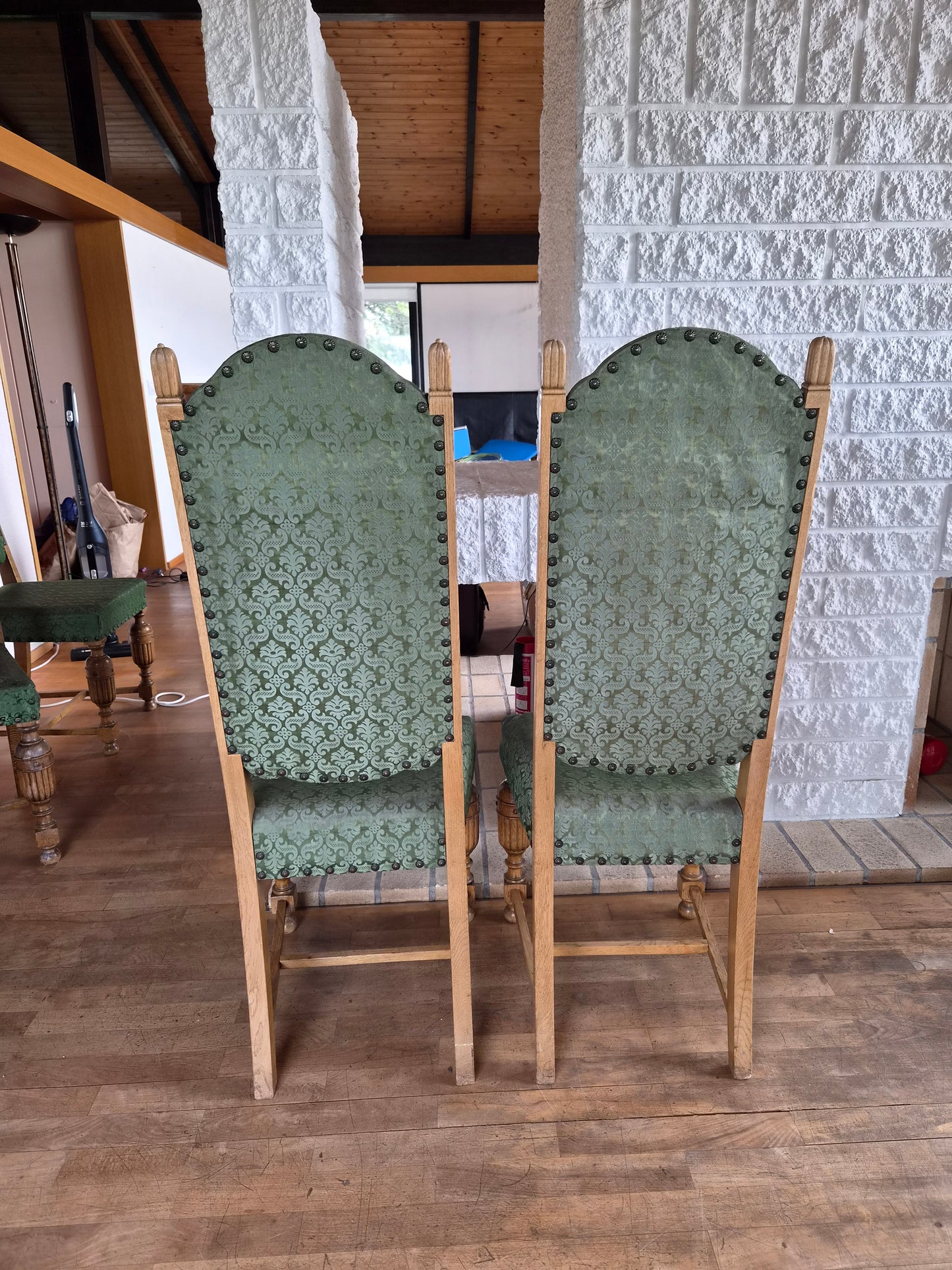 Borstofuborð 6-10 manna með 8 stólum (1940s), lengd 150 cm til 283 cm, Vintage