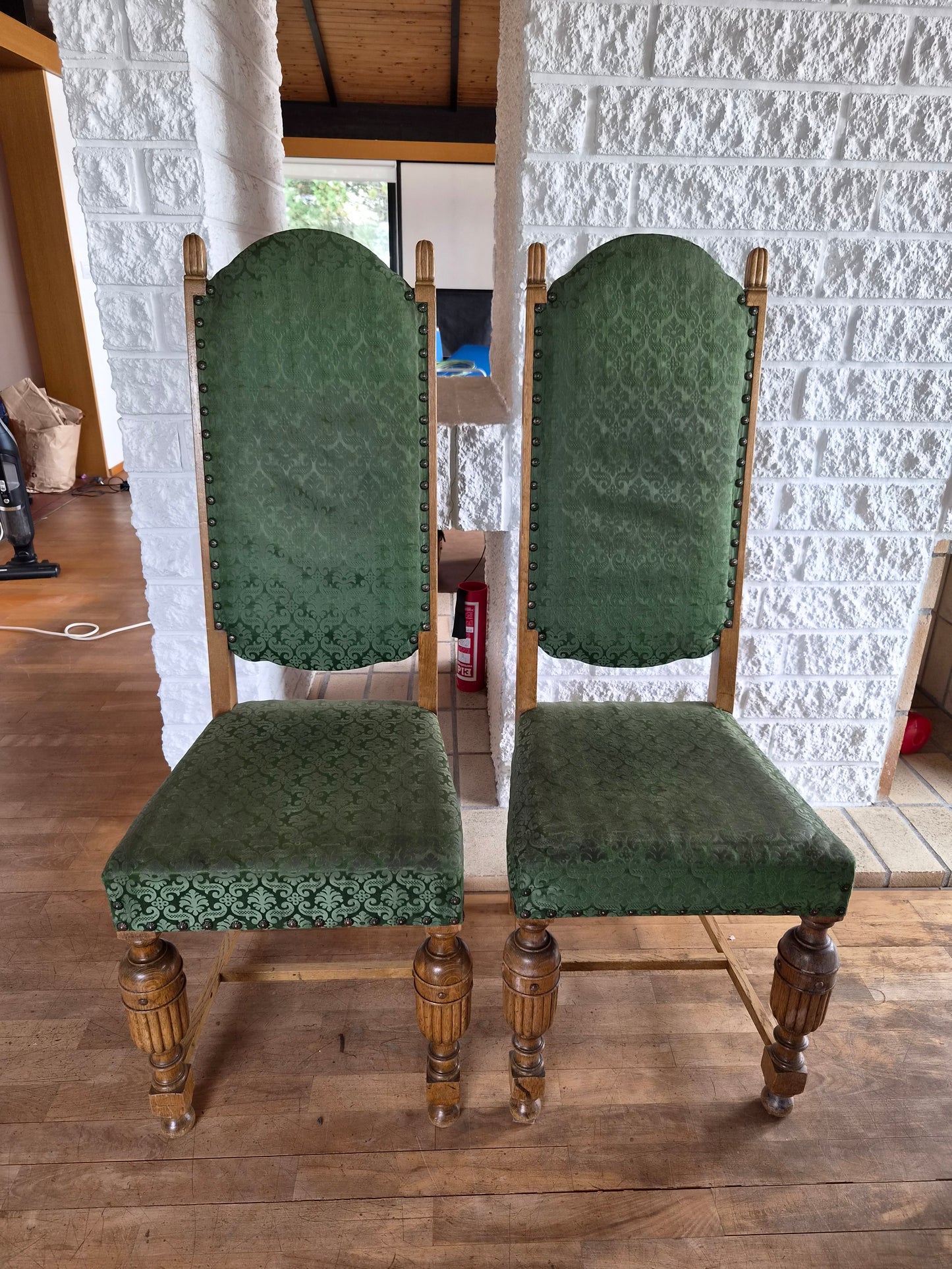 Borstofuborð 6-10 manna með 8 stólum (1940s), lengd 150 cm til 283 cm, Vintage