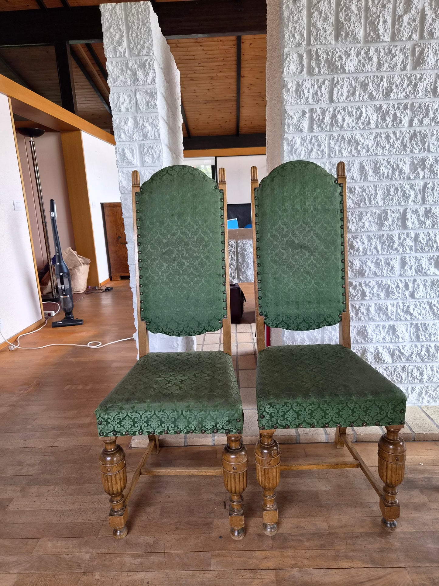 Borstofuborð 6-10 manna með 8 stólum (1940s), lengd 150 cm til 283 cm, Vintage