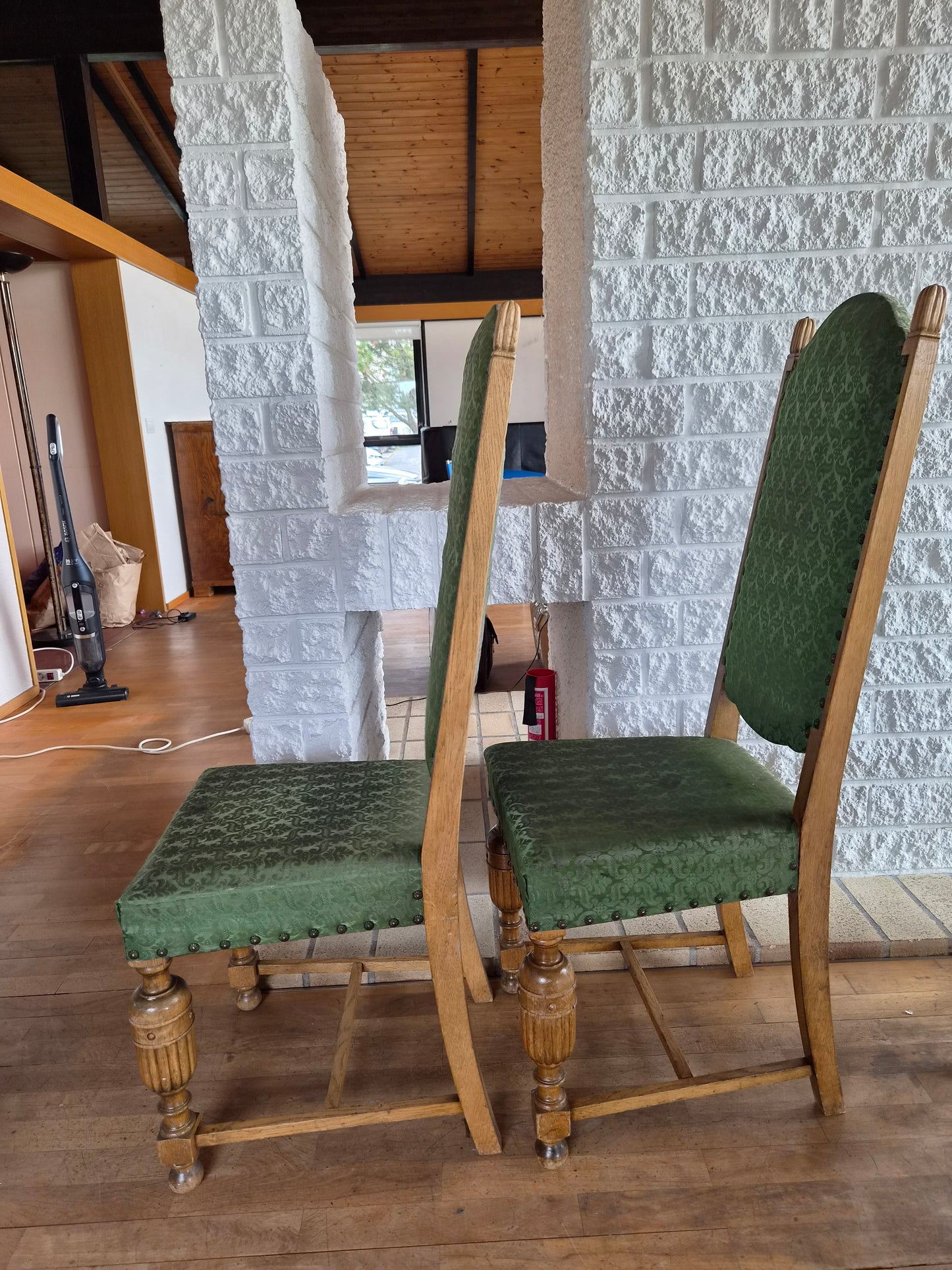 Borstofuborð 6-10 manna með 8 stólum (1940s), lengd 150 cm til 283 cm, Vintage