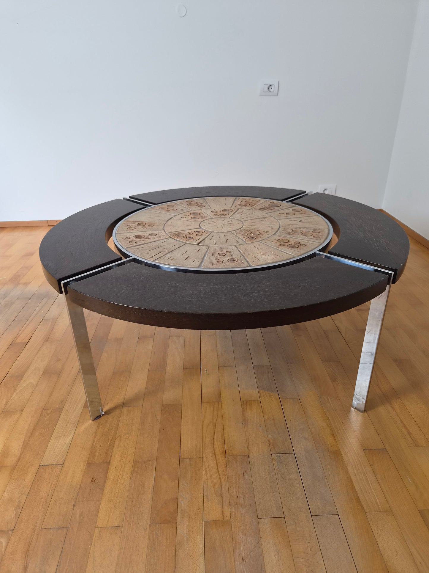 Vintage stofuborð með keramikflísum eftir Svend Aage Jessen (1960-1970) Ø120 cm, Ryesberg Møbler