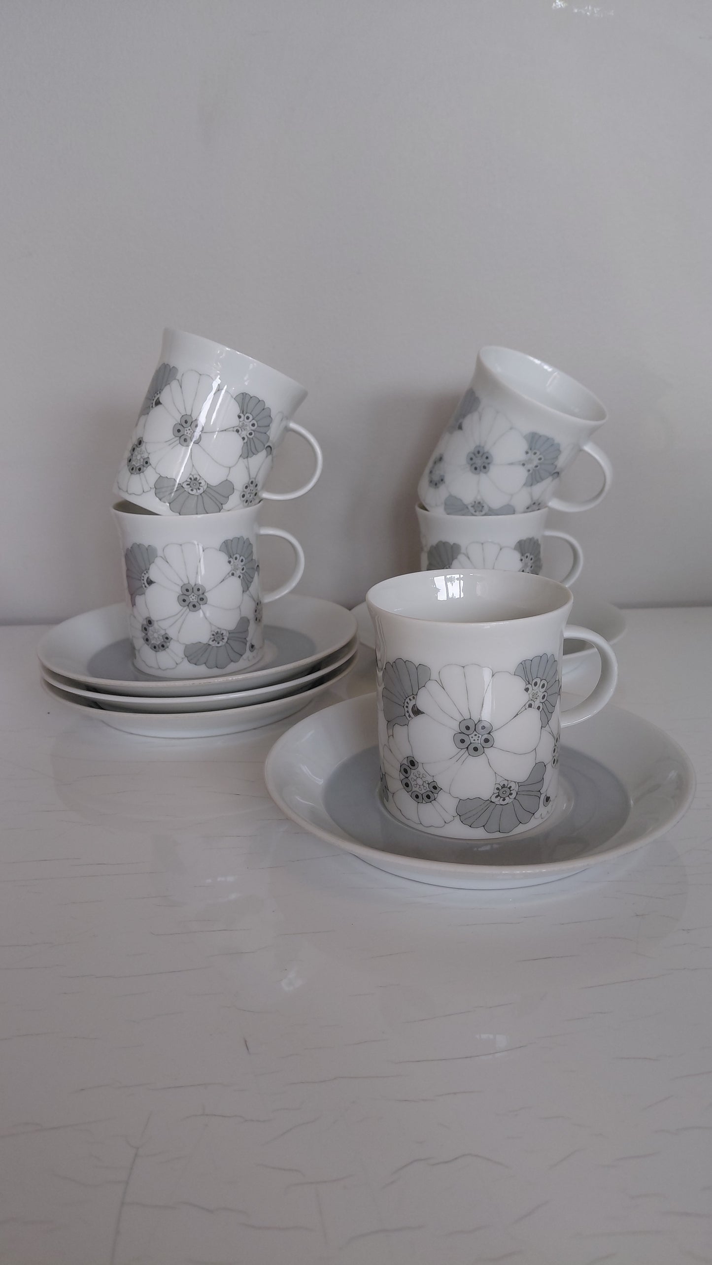 Kaffibollar með undirskál "studio-linie, Bouquet in Grey“ 1960-1970, Rosenthal