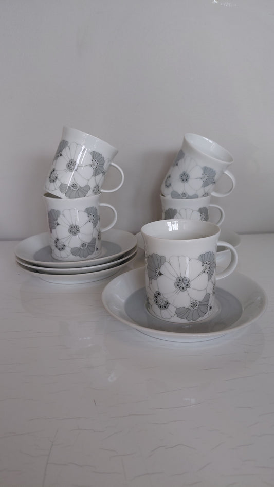 Kaffibollar með undirskál "studio-linie, Bouquet in Grey“ 1960-1970, Rosenthal
