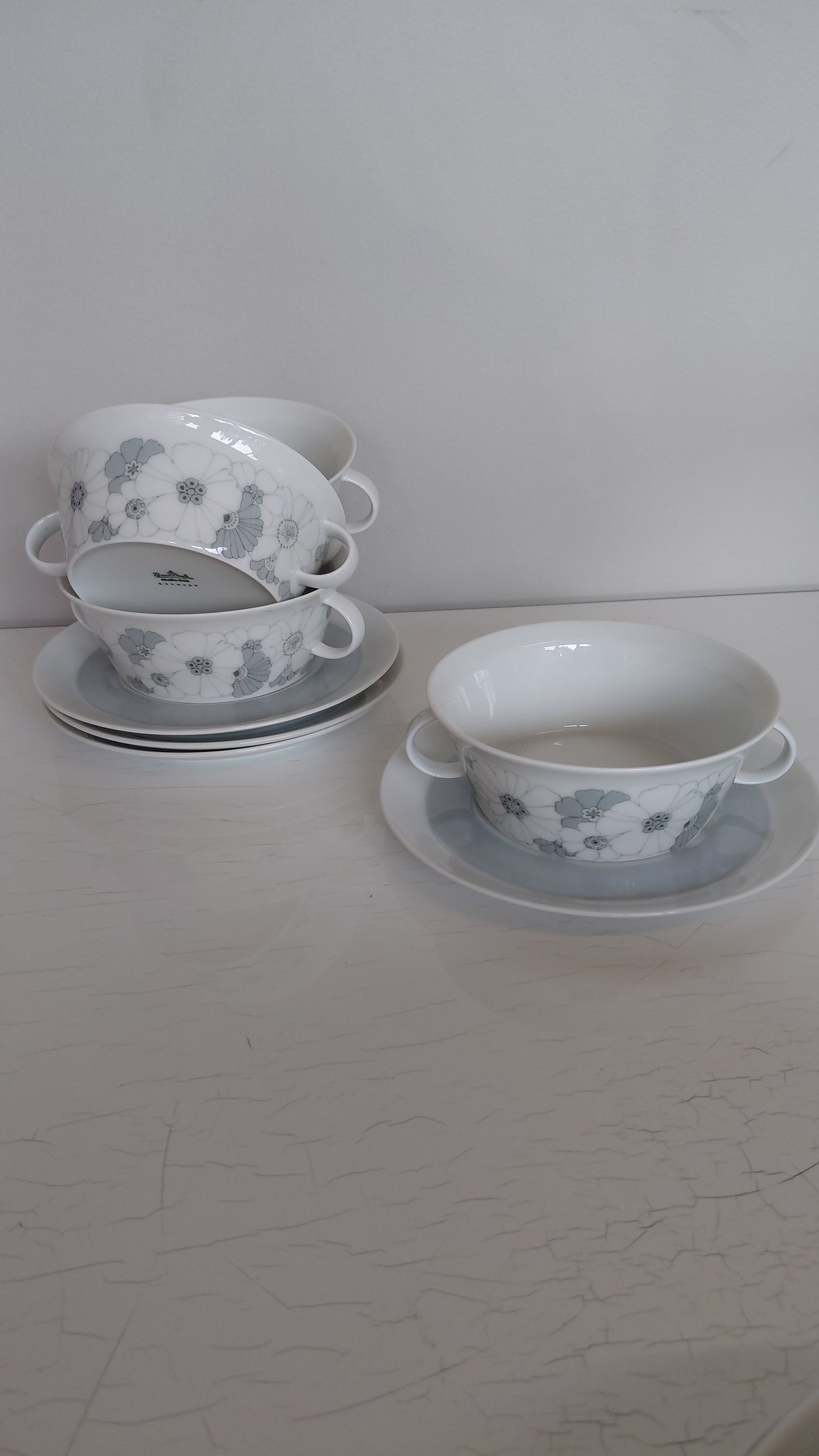Súpuskálar með undirdisk "studio-linie, Bouquet in Grey“ 1960-1970, Rosenthal