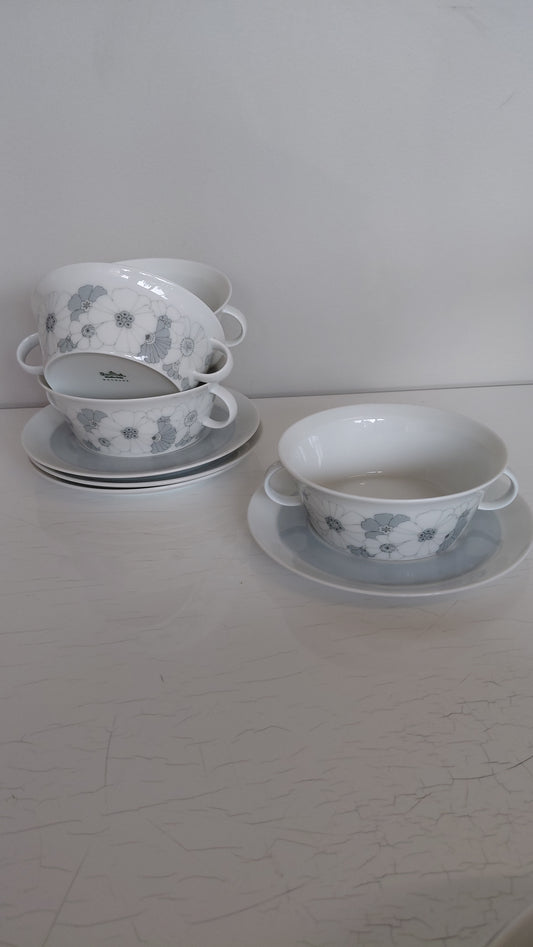 Súpuskálar með undirdisk "studio-linie, Bouquet in Grey“ 1960-1970, Rosenthal