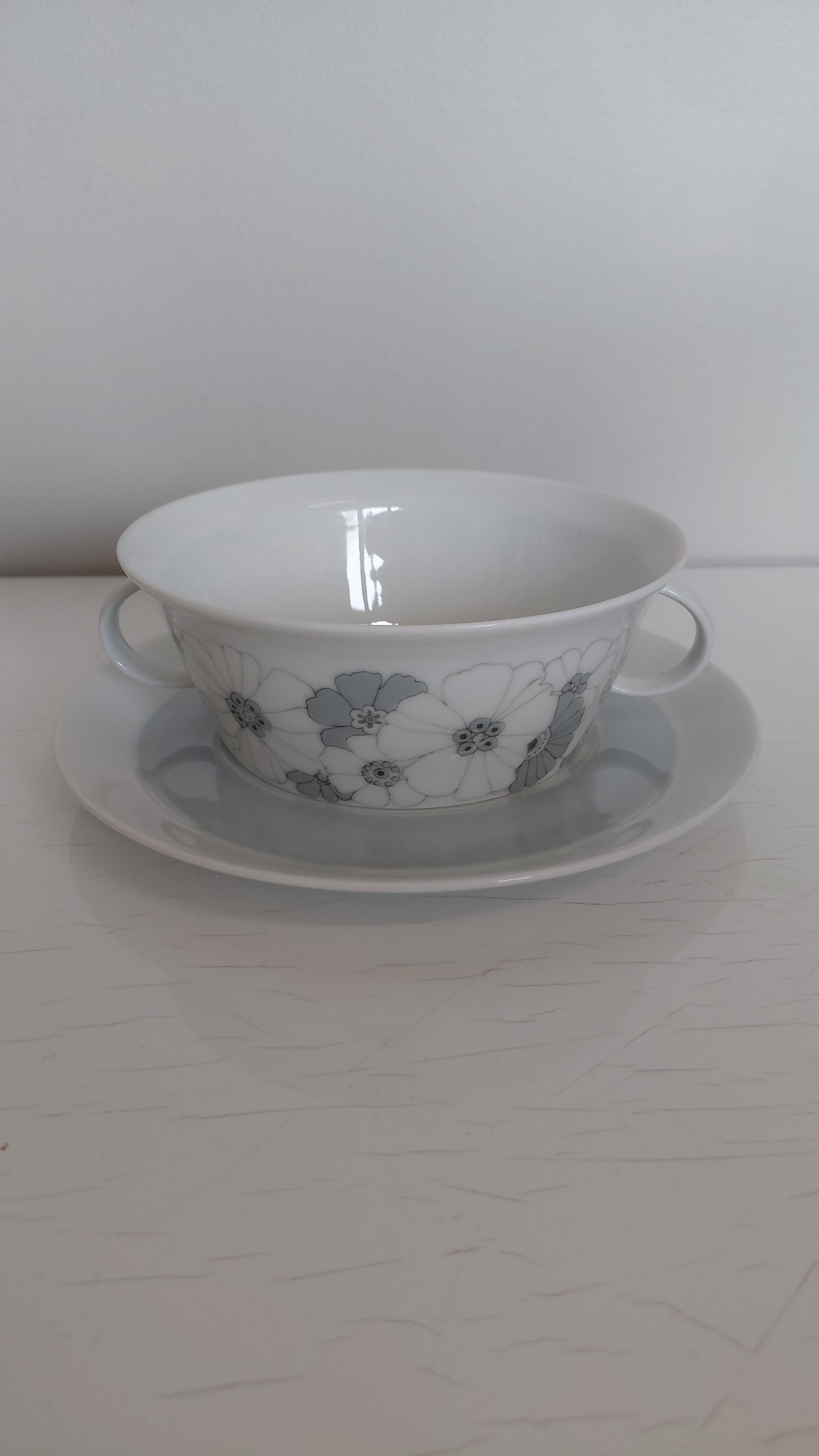 Súpuskálar með undirdisk "studio-linie, Bouquet in Grey“ 1960-1970, Rosenthal