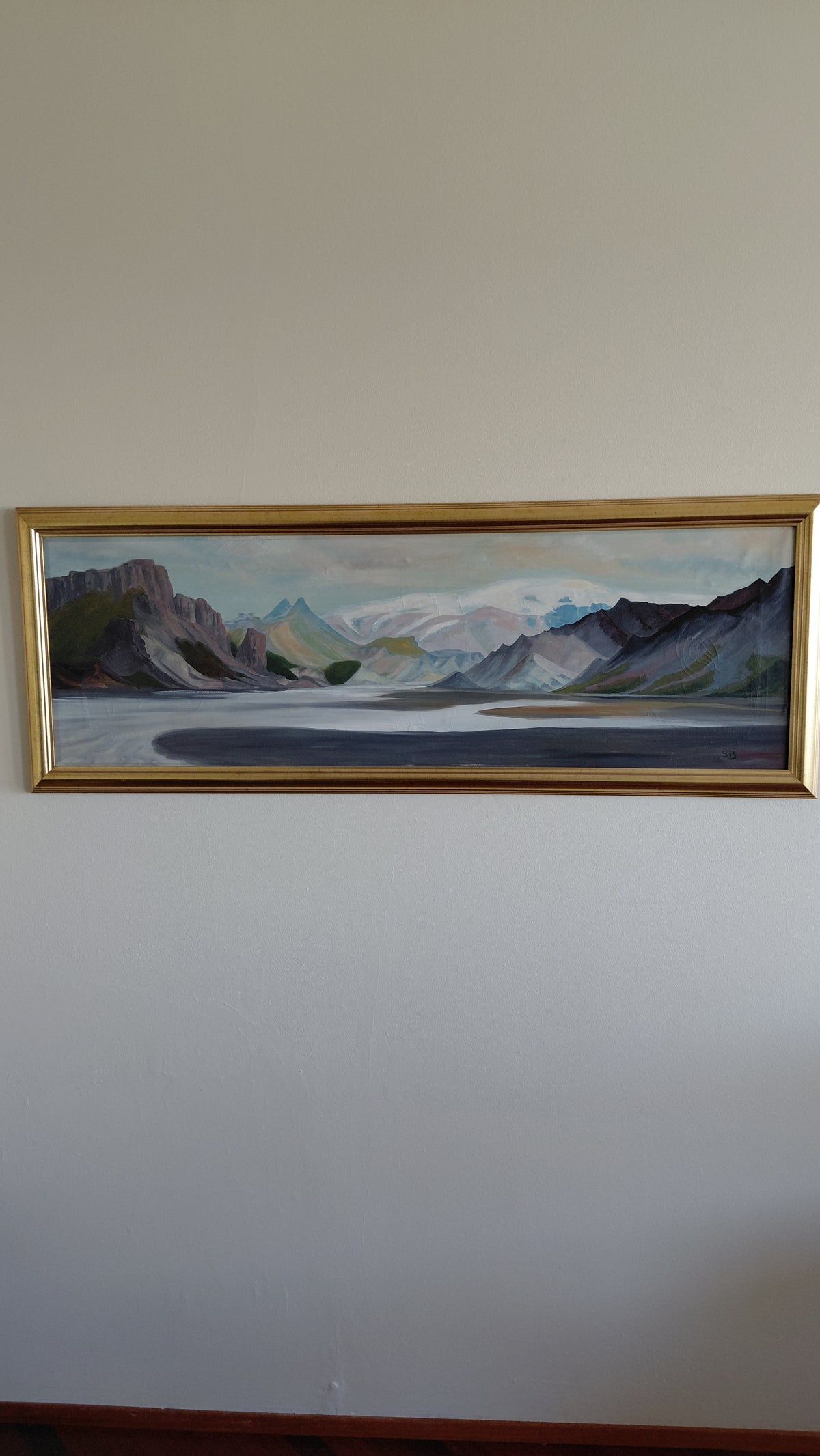 Olíumálverk af íslensku landslagi (129x47 cm), SB