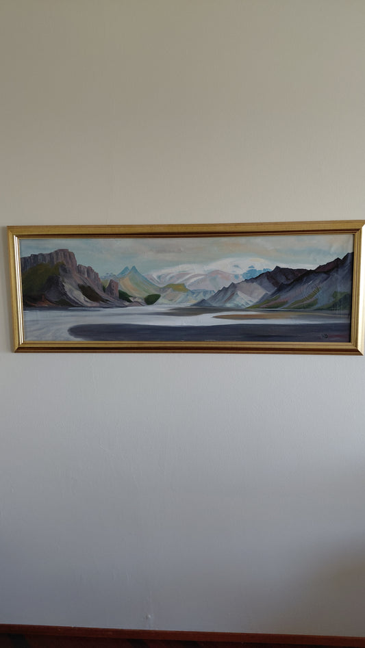 Olíumálverk af íslensku landslagi (129x47 cm), SB