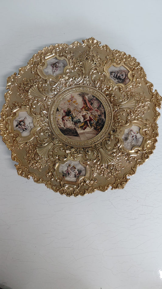 Gylltur platti í rokokó stíl (Ø37 cm), Vintage