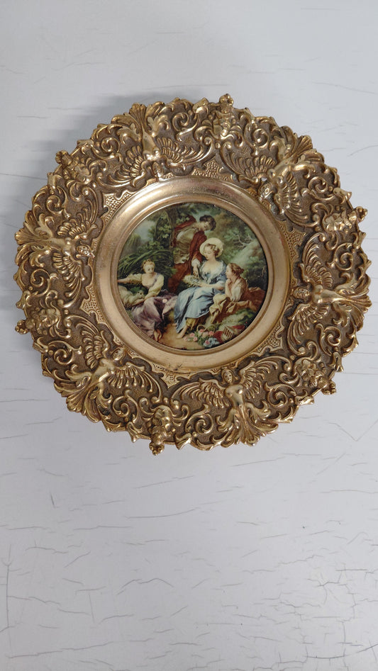 Gylltur platti í rokokó stíl (Ø15 cm), Vintage