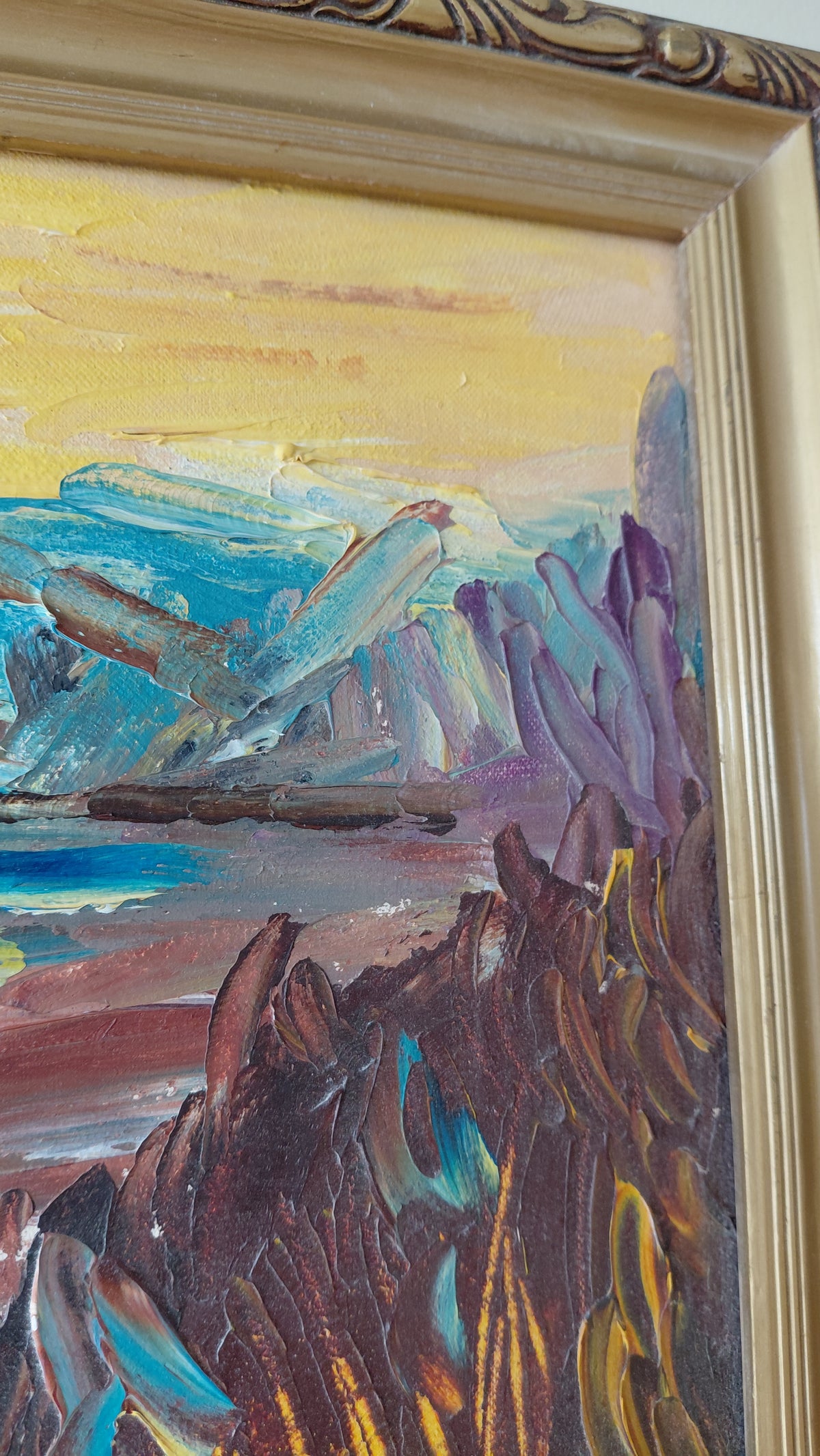 Vintage olíumálverk- Landslag  (1972), J. Koussa