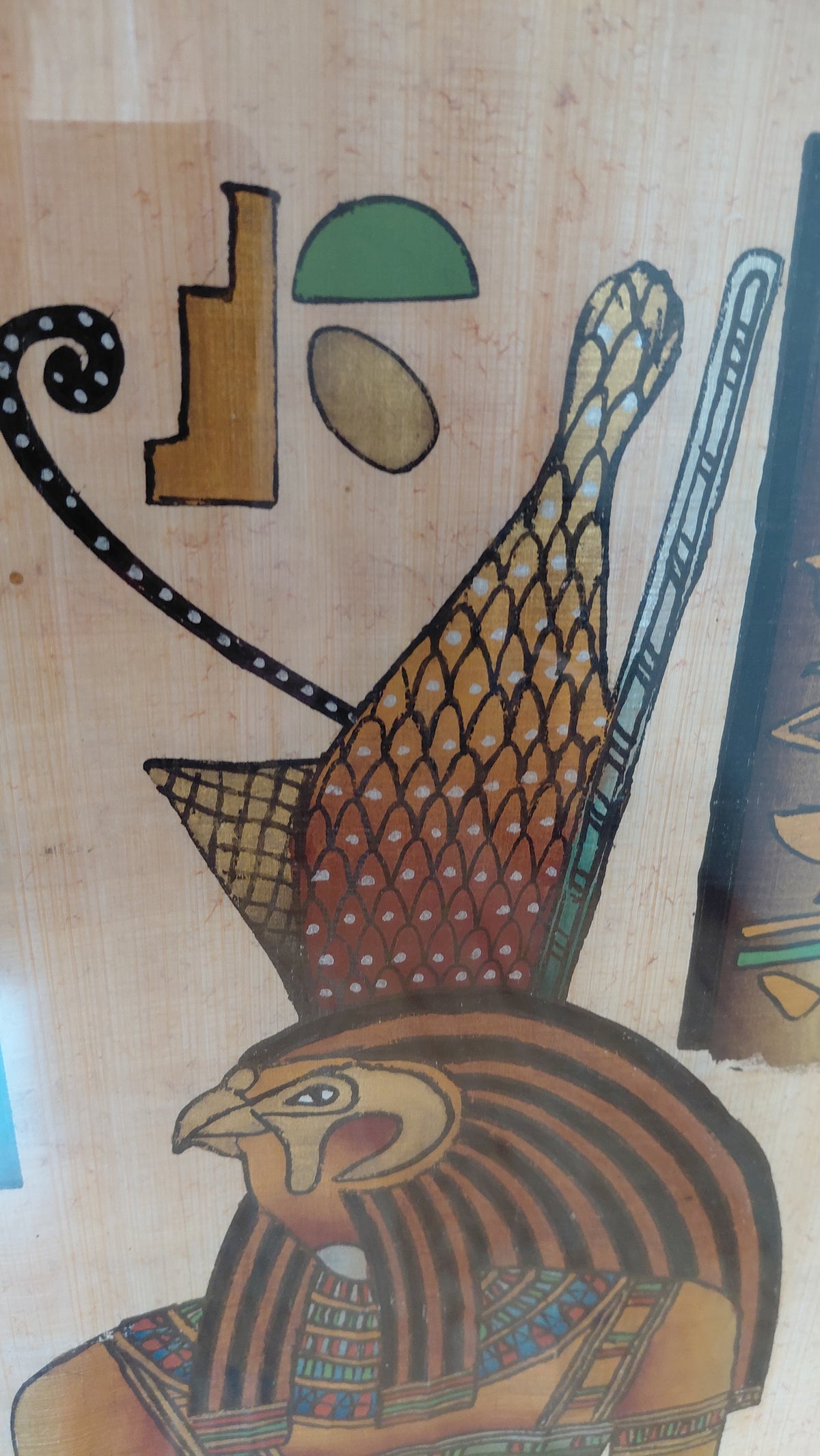 Stór egypsk papírusmynd í gullramma – 199x101 cm, Ókunnur listamaður