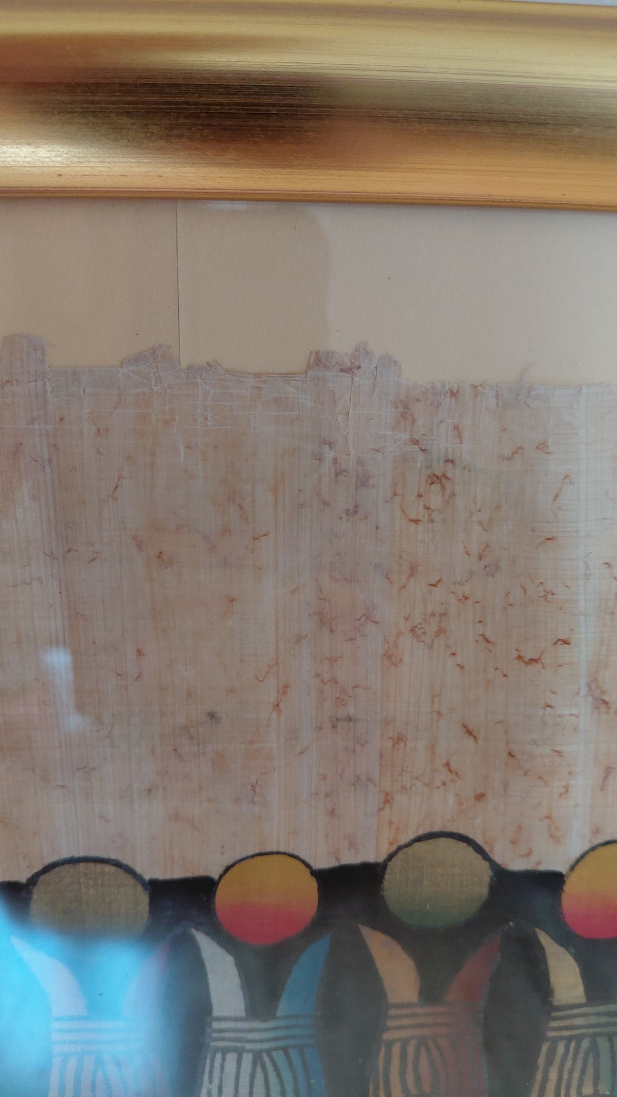 Stór egypsk papírusmynd í gullramma – 199x101 cm, Ókunnur listamaður