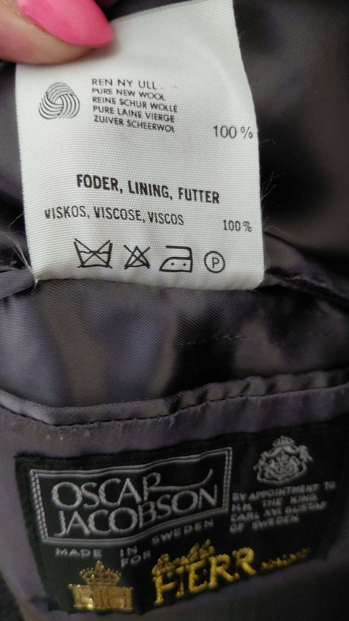 Vintage Herringbone ullar frakki úr Lama/Alpaka ull (1980-1989), EUR 54, Oscar Jacobson (Made in Sweden=