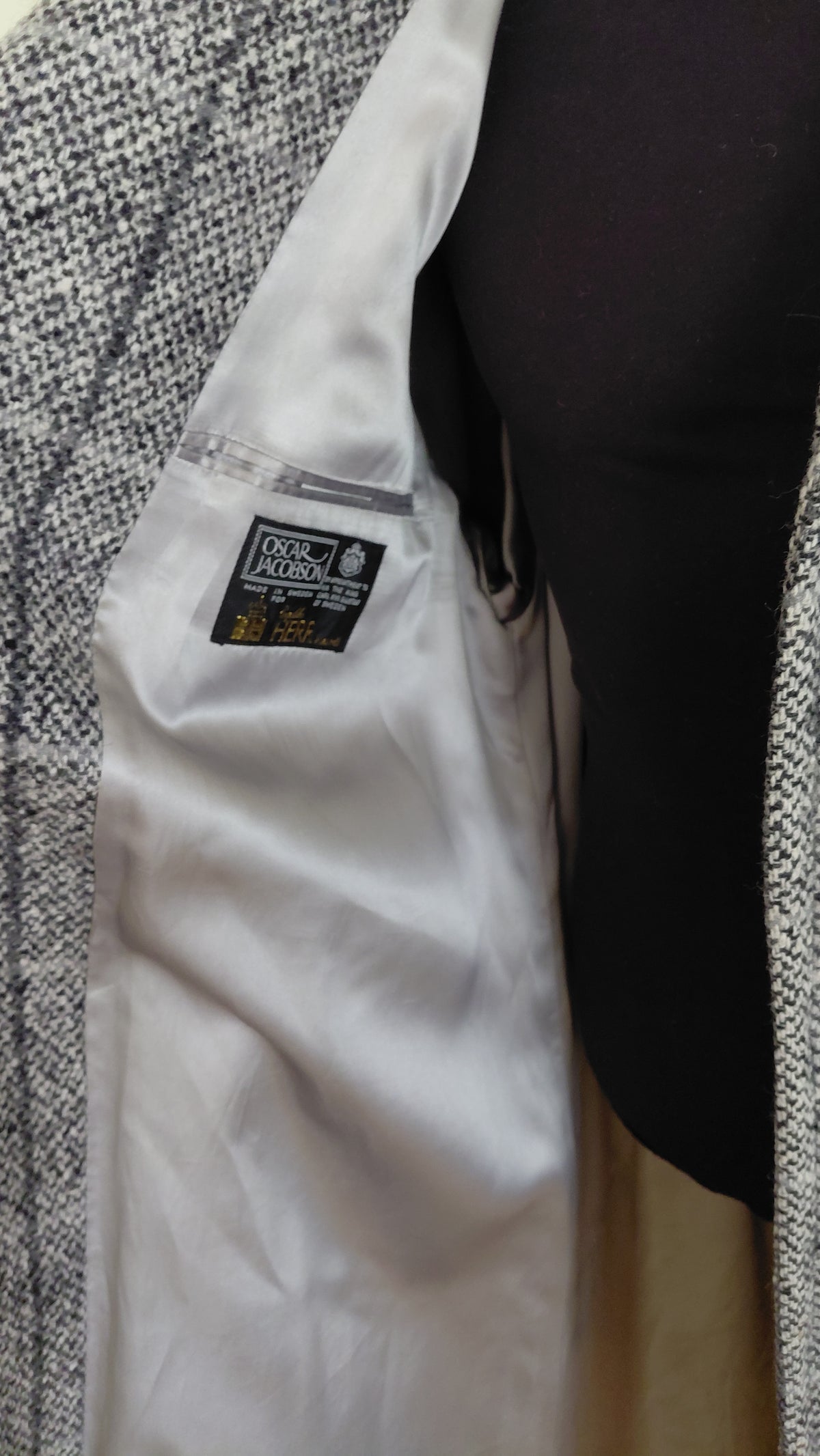 Vintage ullar trench coat/ frakki (1980-1989), L - XL, Oscar Jacobson (Made in Sweden=