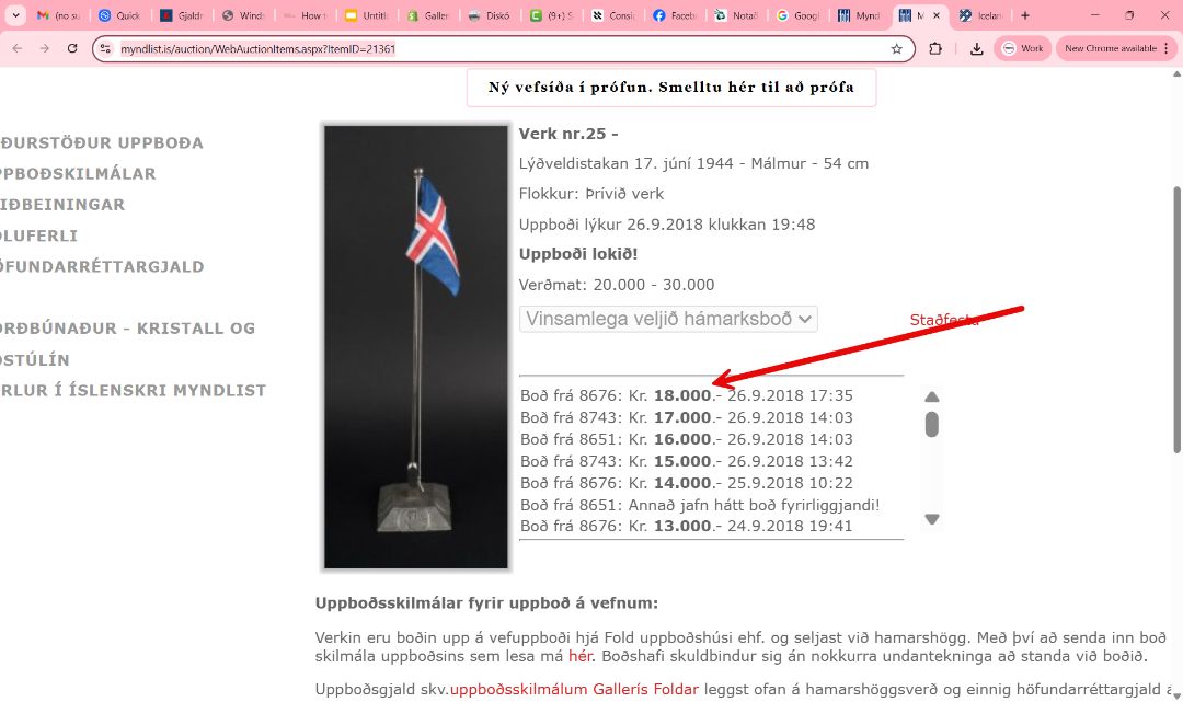Íslensk fánastöng á borð "Lýðveldistakan 1944"