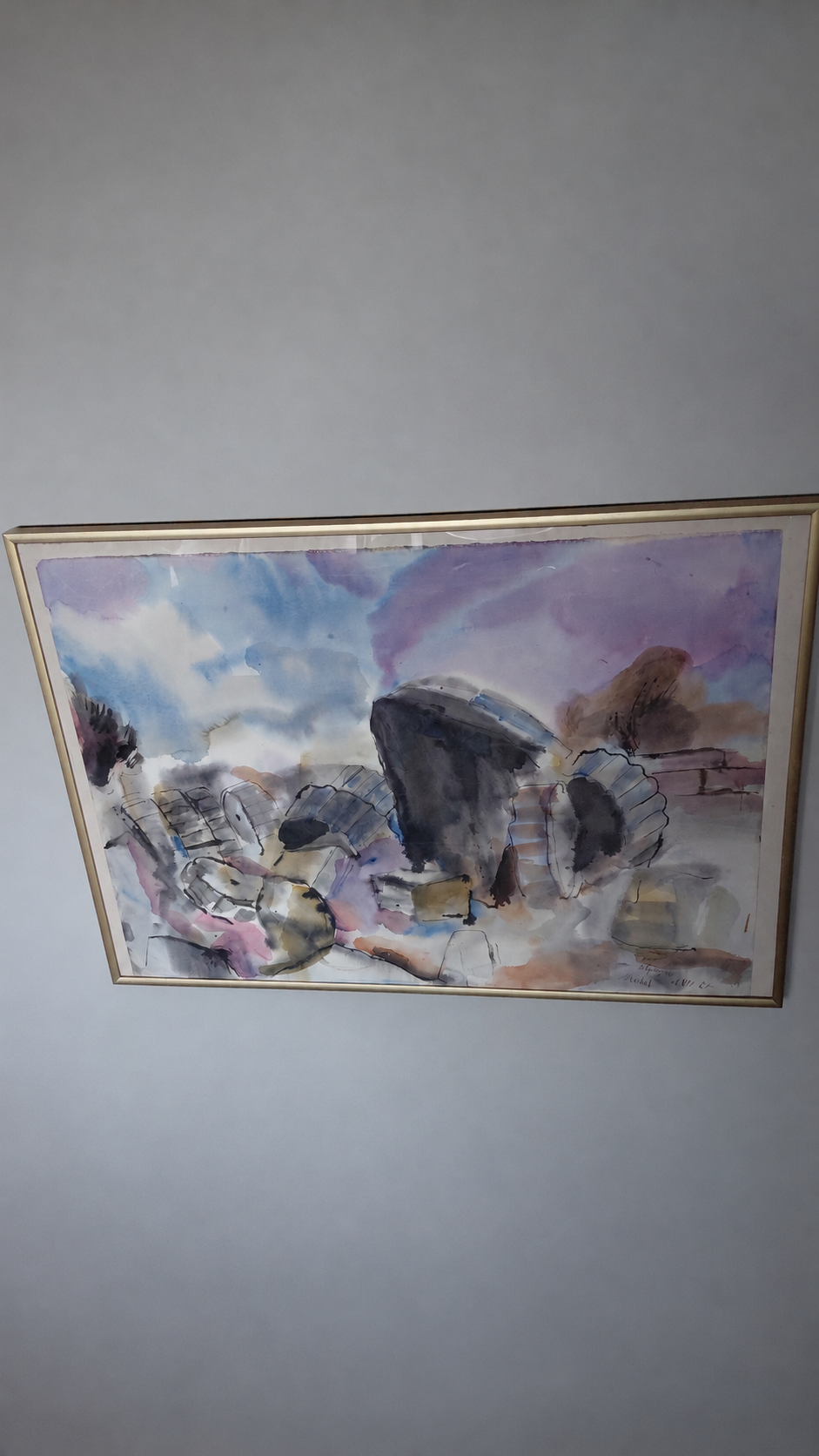 Vatnslitamálverk "rústir hinna fornu Ólympíuborgar í Grikklandi" (18. ágúst 1987), Rastislav Michal (1936–2022).