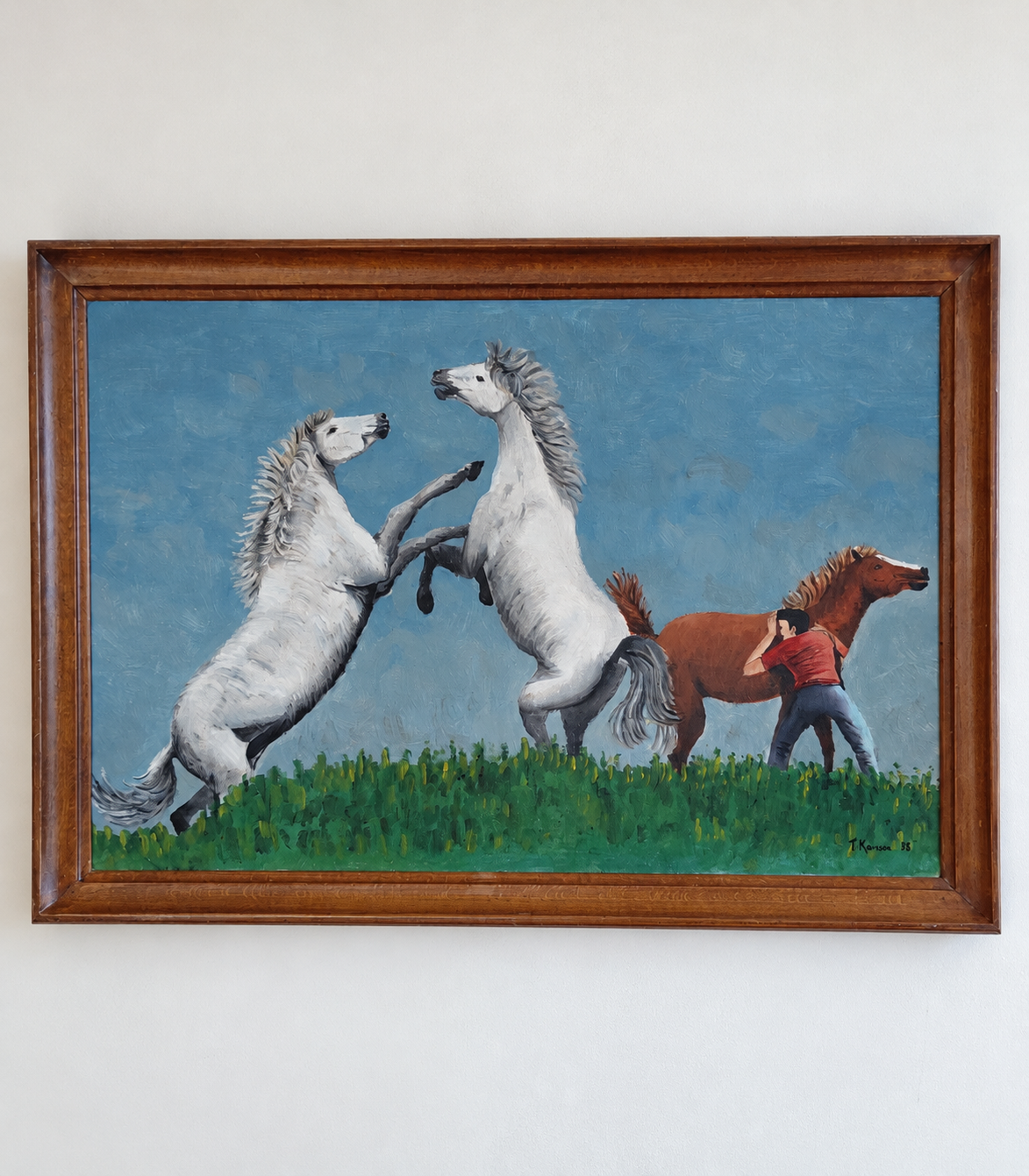 Olíumálverk af hestum (1972) 47x67 cm, J. Koussa
